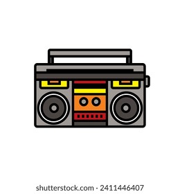 Original vector illustration. The outline icon of a portable stereo recorder. A boombox. A design element. Hand drawn, not AI