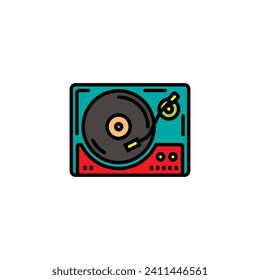 Original vector illustration. The outline icon of the vinyl record player. Hand drawn, not AI