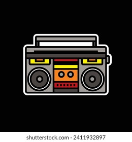 Original vector illustration. The outline icon of a portable stereo recorder. A boombox. Hand drawn, not AI