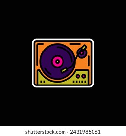 Original vector illustration. The outline icon of the vinyl record player. Hand drawn, not AI