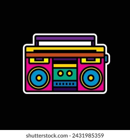 Original vector illustration. The outline icon of a portable stereo recorder. A boombox. Hand drawn, not AI