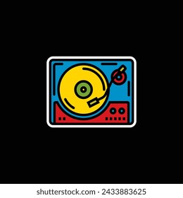 Original vector illustration. The outline icon of the vinyl record player. Hand drawn, not AI