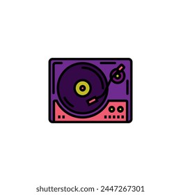 Original vector illustration. The outline icon of the vinyl record player. Hand drawn, not AI
