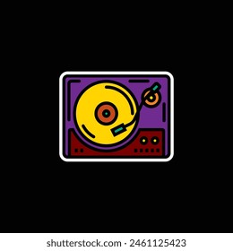Original vector illustration. The outline icon of the vinyl record player. Hand drawn, not AI