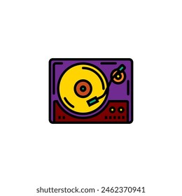 Original vector illustration. The outline icon of the vinyl record player. Hand drawn, not AI