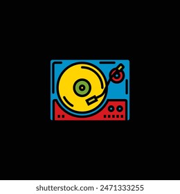 Ursprüngliche Vektorillustration. Das Umrisssymbol des Schallplattenspielers. Handgezeichnet, keine KI