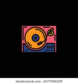 Original vector illustration. The outline icon of the vinyl record player. Hand drawn, not AI