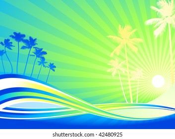 Ilustración vectorial original: fondo de palmeras Archivo compatible con AI8