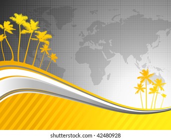 Original Vector Illustration: palm trees on world map background File is AI8 compatible