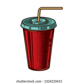Original vector illustration of a paper Cup with soda in vintage style
