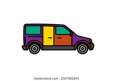 Ilustración vectorial original. Un coche de pasajeros. Un icono de contorno. Dibujado a mano, no AI