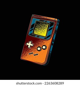 Original vector illustration. Portable retro game console in vintage style. T-shirt design, design element.