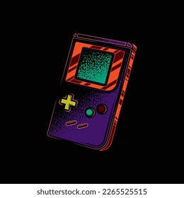 Original vector illustration. Portable retro game console in vintage style. T-shirt design, design element.