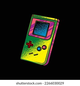 Original vector illustration. Portable retro game console in vintage style. T-shirt design, design element.