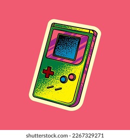 Original vector illustration. Portable retro game console in vintage style. T-shirt design, design element.