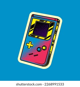 Original vector illustration. Portable retro game console in vintage style. T-shirt design, design element.