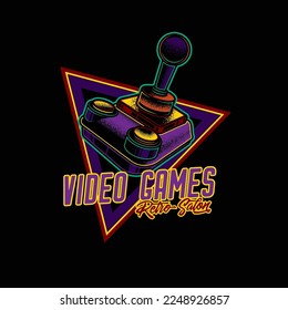 Original vector illustration. Retro logo. Vintage joystick. T-shirt design. A design element.