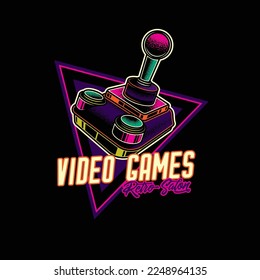 Original vector illustration. Retro logo. Vintage joystick. T-shirt design. A design element.