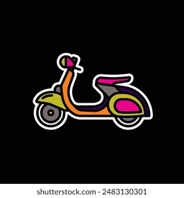 Original vector illustration. Retro scooter. A contour icon. Hand drawn, not AI