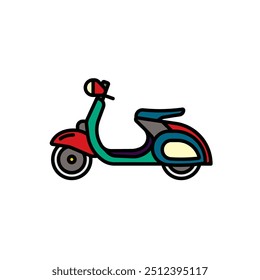 Original vector illustration. Retro scooter. A contour icon. Hand drawn, not AI