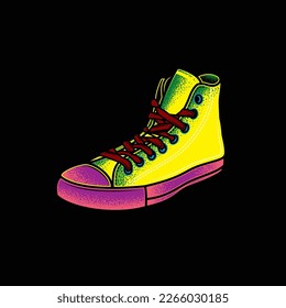 Original vector illustration. Retro sneakers in neon style. T-shirt design, design element.