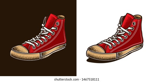 Original vector illustration in retro style. Sports vintage shoes, youth shoes. Sneakers