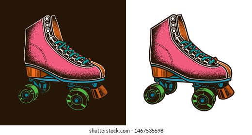 Original vector illustration in retro style. Vintage roller skates
