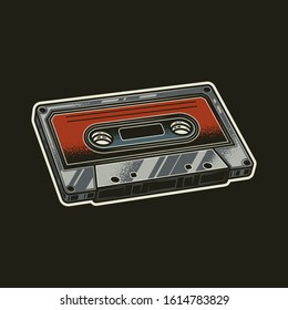 Original vector illustration in retro style. Audio cassette style on white and black background