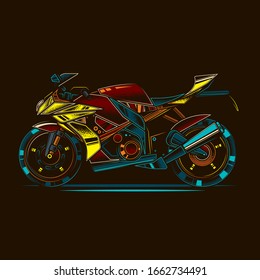 Ilustración vectorial original en estilo retro. La motocicleta más rápida. Superbida.