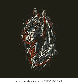 Original vector illustration in retro style. Horse head in abstract style. Design for t-shirt or sticker