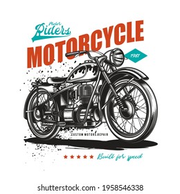 Original vector illustration in retro style. American motorcycle custom made. T-shirt Design