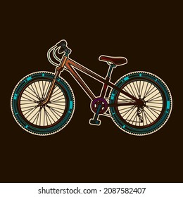 Original vector illustration in retro style. Sports bicycle with large wheels.