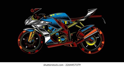 Original Vektorgrafik im Retro-Stil. Das schnellste Motorrad. Superbike.