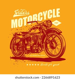 Ilustración vectorial original en estilo retro. Motocicleta americana hecha a medida. Diseño de camisetas