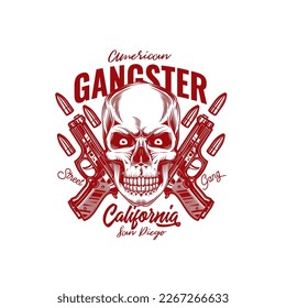 Original Vektorgrafik im Retro-Stil. Schädelbandit auf dem Hintergrund von zwei Gewehren. T-Shirt oder Aufkleber-Design.