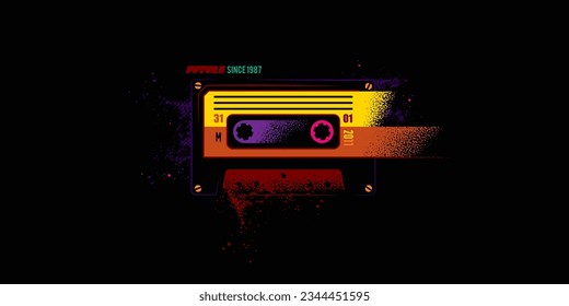 Original vector illustration in retro style. Creative, abstract audio cassette in bright colors. T-shirt design, design element.