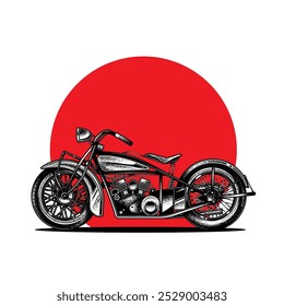 Original vector illustration in retro style. American motorcycle custom made. T-shirt design. Hand drawn, not AI