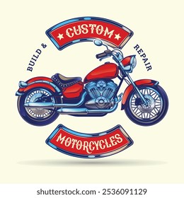 Original vector illustration in retro style.  custom motorcycle 1987. T-shirt Design
