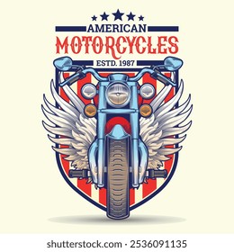 Original vector illustration in retro style.  custom motorcycle 1987. T-shirt Design
