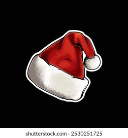 Original vector illustration of Santa Claus hat in vintage style. Design elements. T-shirt design. Hand drawn, not AI