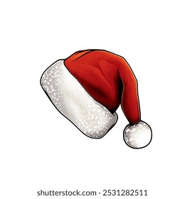 Original vector illustration of Santa Claus hat in vintage style. Design elements. T-shirt design. Hand drawn, not AI