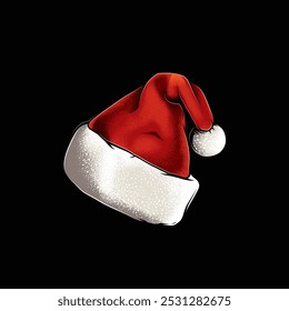 Original vector illustration of Santa Claus hat in vintage style. Design elements. T-shirt design. Hand drawn, not AI