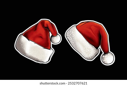 Original vector illustration of Santa Claus hat in vintage style. Design elements. T-shirt design. Hand drawn, not AI