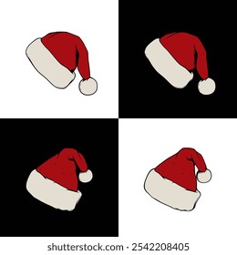 Original vector illustration of Santa Claus hat in vintage style. Design elements. T-shirt design. Hand drawn, not AI