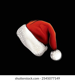 Original vector illustration of Santa Claus hat in vintage style. Design elements. T-shirt design. Hand drawn, not AI