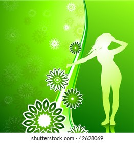 Ilustración vectorial original: Niña sexy bailando sobre fondo floral de verano compatible AI8