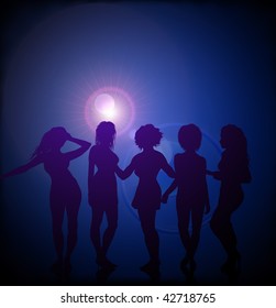 Original Vector Illustration: Sexy young women dancing on vector lens flare AI8 compatible