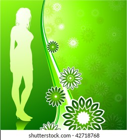 Ilustração original do vetor: Sexy menina dançando no fundo floral de verão AI8 compatível