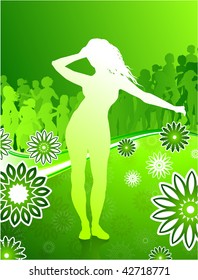 Original Vector Illustration: Sexy young girl dancing on floral summer background AI8 compatible