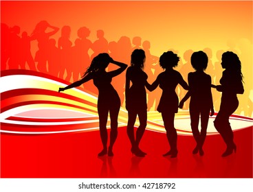 Original Vector Illustration: Sexy young women dancing on summer party background AI8 compatible